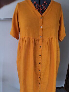 NWT Gudrun Sjoden comfy orange Swedish Linen Button Front Midi Dress XL NEW